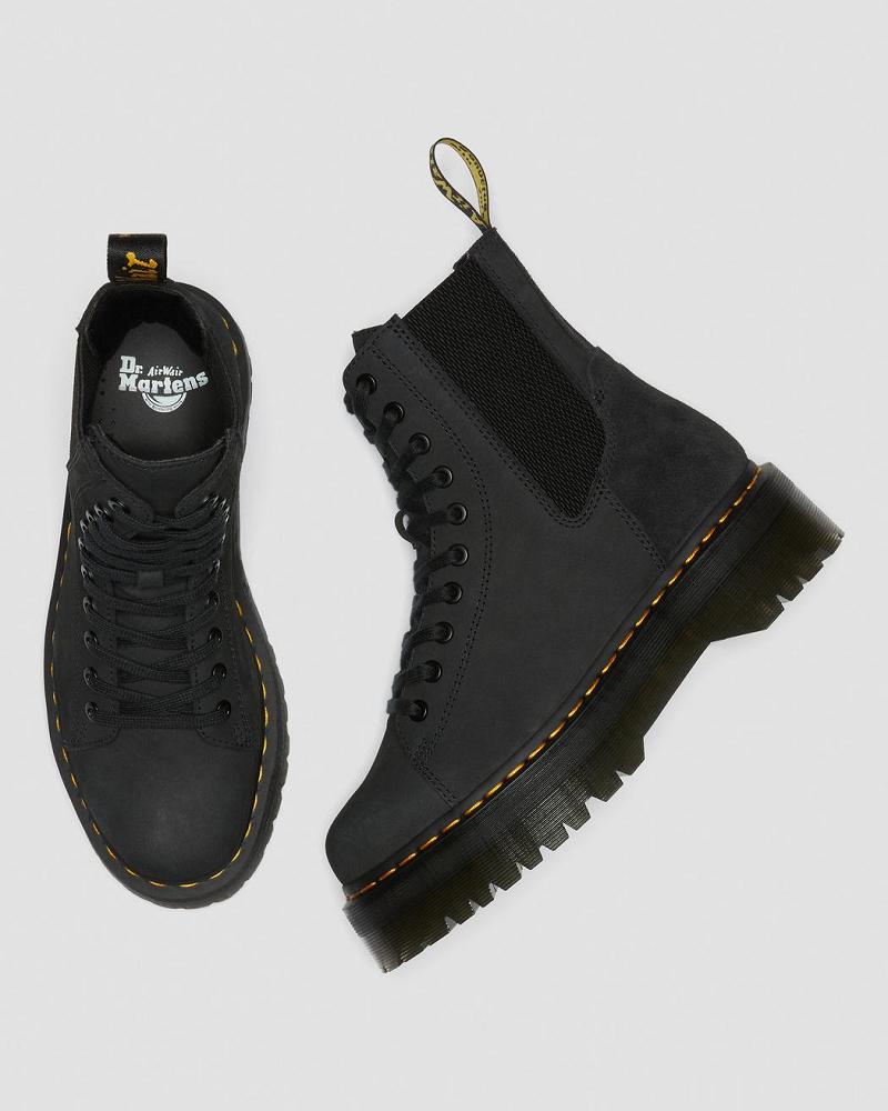 Dr Martens Jadon Nubuck Leren Platform Laarzen Heren Zwart | NL 256JPQ